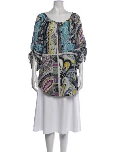Pre-owned Etro Printed Scoop Neck Blouse In White