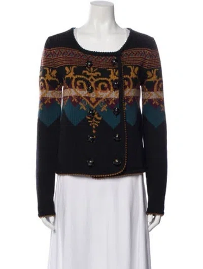 Pre-owned Etro Printed Scoop Neck Sweater In Blue