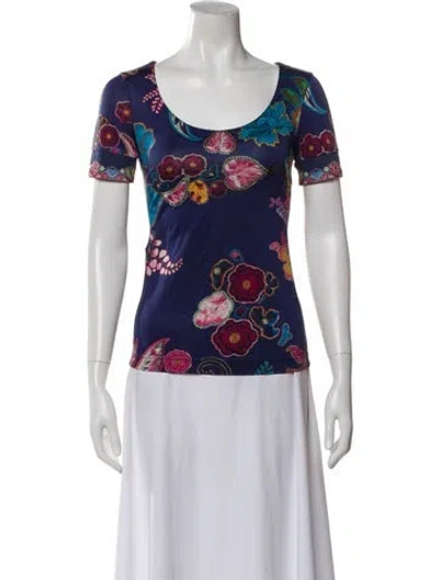 Pre-owned Etro Printed Scoop Neck Top In Blue
