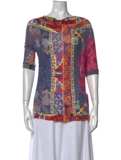 Pre-owned Etro Printed Scoop Neck Top In Blue