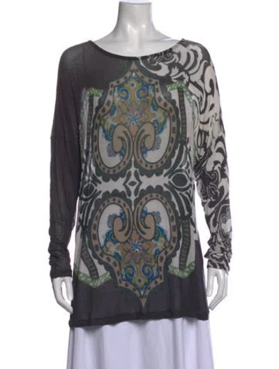 Pre-owned Etro Printed Scoop Neck Top In Grey