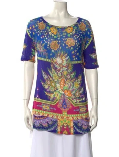 Pre-owned Etro Printed Scoop Neck T-shirt In Yellow