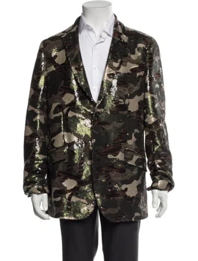 Pre-owned Etro Printed Sequin Embellishments Blazer In Green
