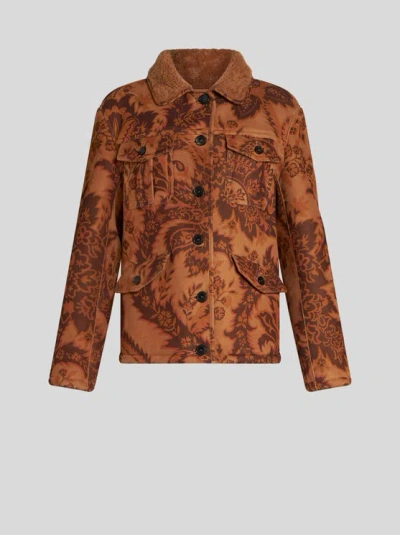 Etro , Printed Shearling Jacket, Woman, Beige, Size 48