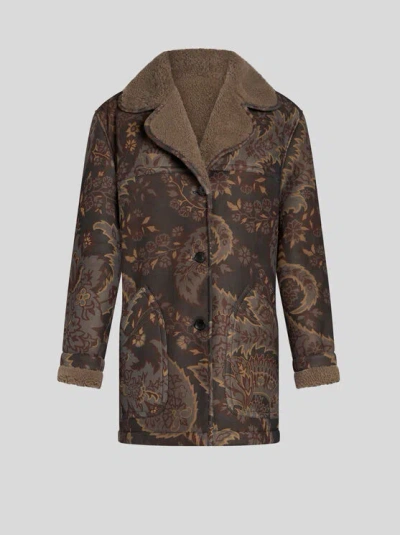 Etro Paisley-print Shearling Jacket In Navy Blue