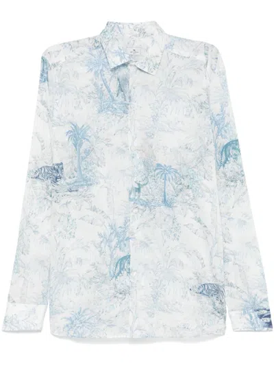 Etro Multicolour Long Sleeve Shirt With Paisley Print In Blue