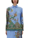 Etro All-over Signature Print Long-sleeved Shirt In Azure