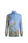 Etro All-over Signature Print Long-sleeved Shirt In Clear Blue