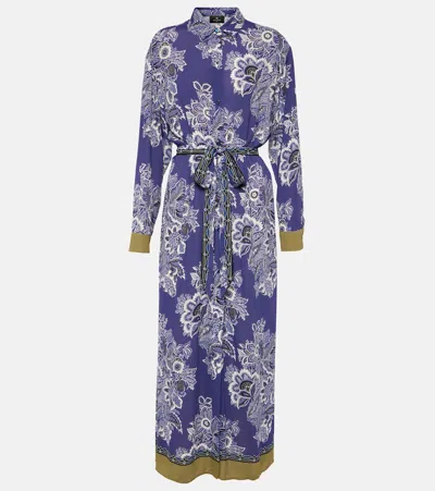 Etro Printed Shirt Midi Dress In Blue