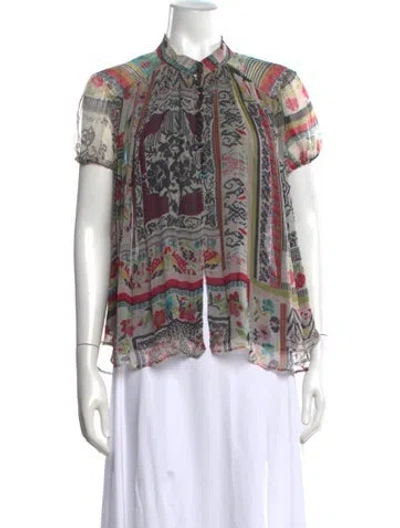 Pre-owned Etro Printed Short Sleeve Blouse In Brown