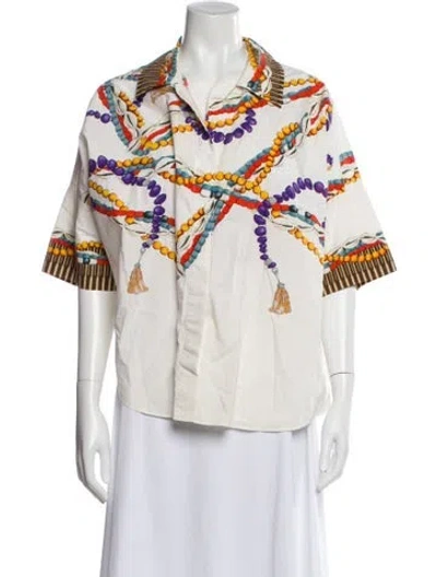 Pre-owned Etro Printed Short Sleeve Blouse In White