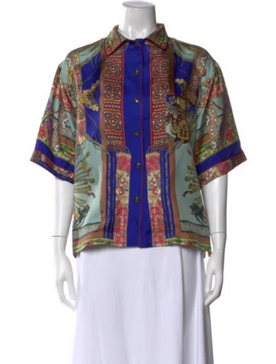 Pre-owned Etro Printed Short Sleeve Button-up Top In Multi