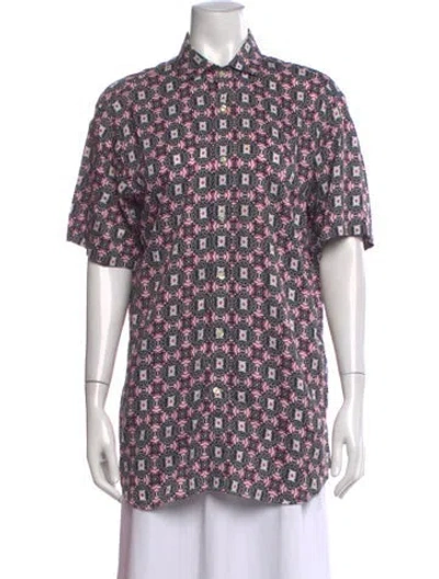 Pre-owned Etro Printed Short Sleeve Button-up Top In Multi