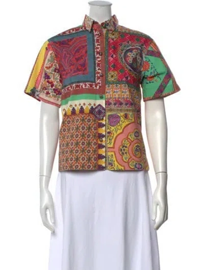 Pre-owned Etro Printed Short Sleeve Button-up Top In Pink