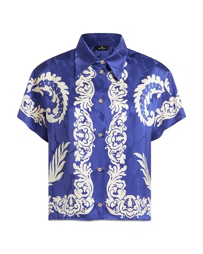 Etro Printed Short Sleeve Shirt In Print On Blue