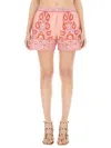 Etro Printed Shorts With Decorative Waistband In Pink