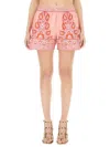 Etro Printed Shorts With Decorative Waistband In Pink