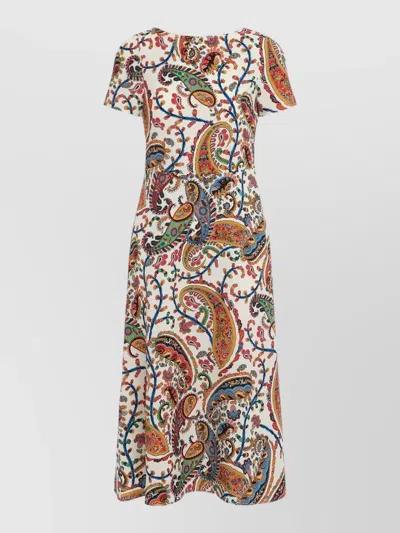 Etro Printed Short-sleeve Round-neck Midi Dress In Multi
