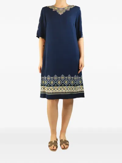 Pre-owned Etro Printed Short-sleeved Midi Dress In Blue
