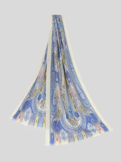 Etro Printed Silk And Cashmere Scarf In Light Blue