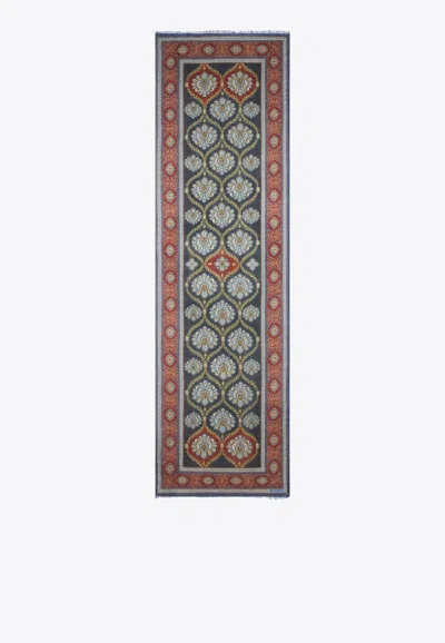 Etro Paisley-print Frayed-edge Wool-blend Scarf In Navy