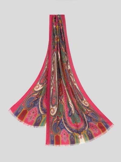 Etro Printed Silk And Cashmere Scarf In Red