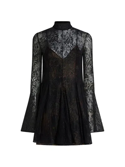 Etro Printed Silk And Lace Mini Dress In Black