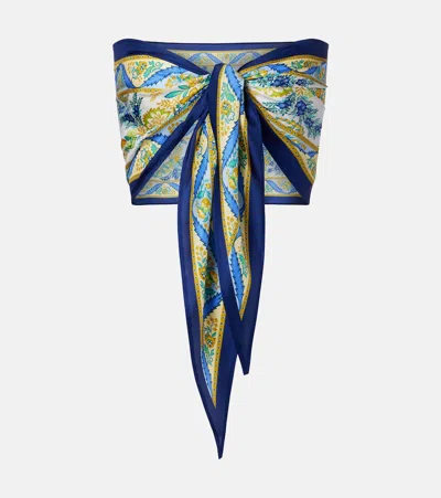 Etro Printed Silk Bandeau Top In Blue