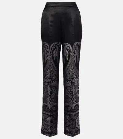 Etro Printed Silk-blend Wide-leg Pants In Grey