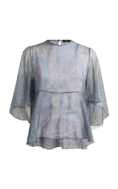 Etro Printed Silk Blouse In Blue