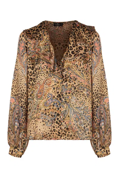Etro Printed Silk Blouse In Brown