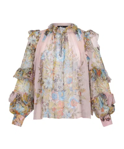 Etro Printed Silk Blouse With Ruching In Pink