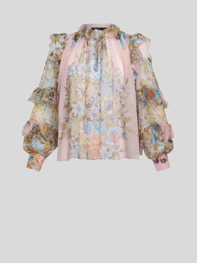 Etro Printed Silk Blouse With Ruching In Pink