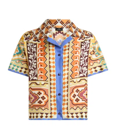 Etro Printed Silk Bowling Shirt In Yellow