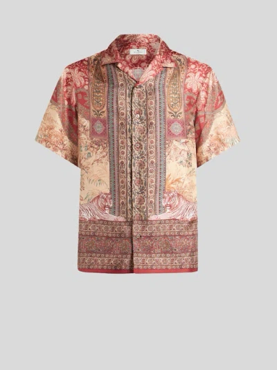 ETRO , PRINTED SILK BOWLING SHIRT, MAN, PINK, SIZE L