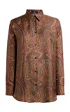 Etro Printed Silk. Button-down Shirt In Burgundy