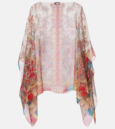 Etro Printed Silk Cape In Multi