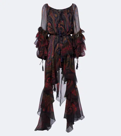 Etro Printed Silk Chiffon Gown In Multicoloured