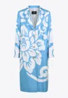 Etro Printed Silk Coat In Blue