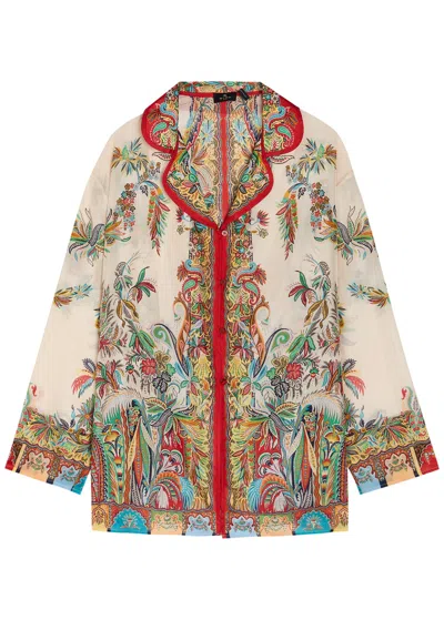 Etro Printed Silk Cover-up Shirt In Multi