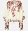 Etro , Silk Poncho Top With Placed Print, Woman, Multicolour In Neutral