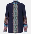 Etro Silk Shirt With Paisley Print And Collar In Blue