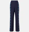 Etro Floral Print Silk Trousers In Blue