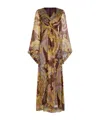 Etro Burgundy Printed Silk Long Dress In Brown