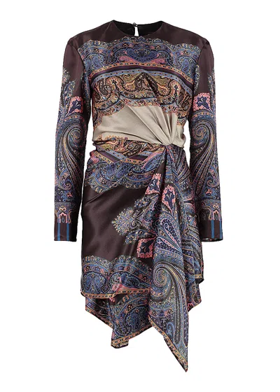 Etro Printed Silk Dress In Multi