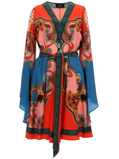 Etro Printed Silk Dress In Multi