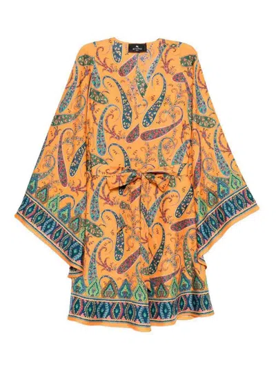 Etro Printed Silk Dress In Orange