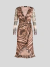Etro Printed Ruched Midi Dress In Silk In Pink