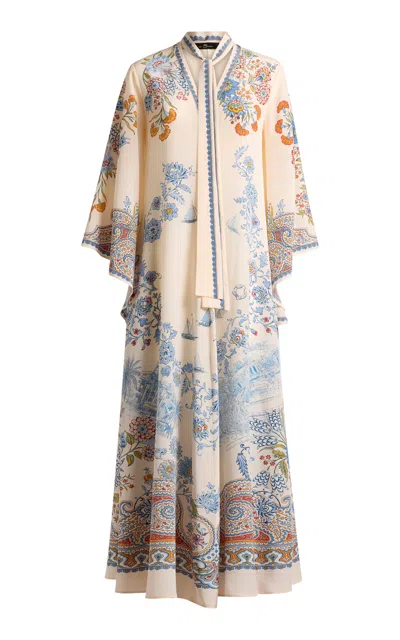 Etro Printed Silk Flared Maxi Dress In White