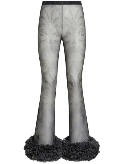 Etro Printed Silk Flared Trousers In Grey